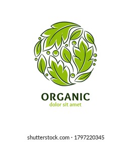 Green abstract leaf emblem. Elegant, classic vector. Can be used for jewelry, beauty and fashion industry. Great for logo, monogram, invitation, flyer, menu, background, or any desired idea.