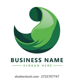 Diseño abstracto verde del logotipo de la hoja con el nombre y el lema del negocio de la muestra