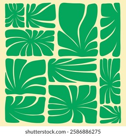 Green abstract leaf shape collection pattern motif textile element matisse style print art editable 