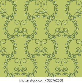 Green abstract leaves and tendrils, seamless pattern, vector design