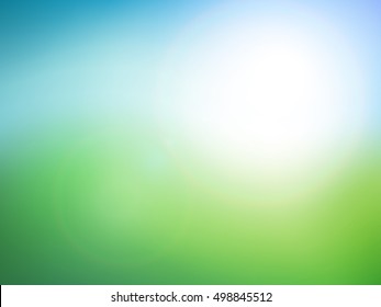 Green abstract light background with solar flare. Vector illustration for eco concept