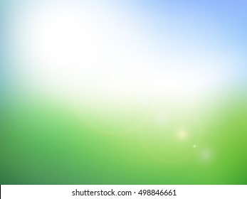 Green abstract light background with solar flare. Vector illustration for eco concept