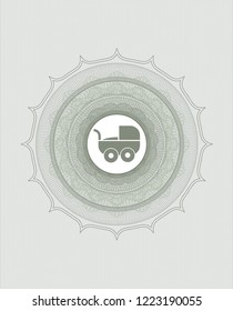 Green abstract linear rosette with baby cart icon inside