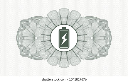 Green abstract linear rosette with battery charging icon inside