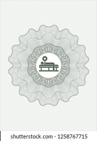 Green abstract linear rosette with bench press icon inside