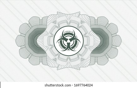 Green abstract linear rosette with biohazard covid-19 icon inside