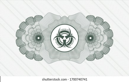 Green abstract linear rosette with biohazard covid-19 icon inside