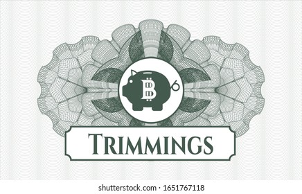 Grüner abstrakter Linearrosett mit bitcoin piggy Banksymbol und Beschneidungstext im Inneren