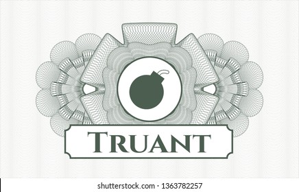 Green abstract linear rosette with bomb icon and Truant text inside