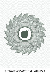 Green abstract linear rosette with bomb icon inside