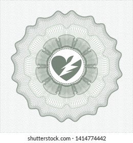 Green abstract linear rosette with broken heart icon inside