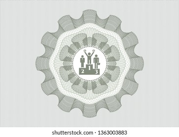 Green abstract linear rosette with business competition, podium icon inside