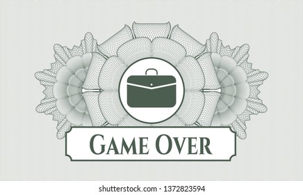 Green abstract linear rosette with business briefcase icon and Game Over text inside