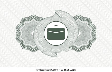 Green abstract linear rosette with business briefcase icon inside
