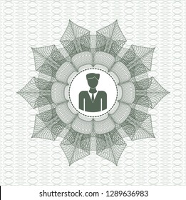 Green abstract linear rosette with businessman icon inside