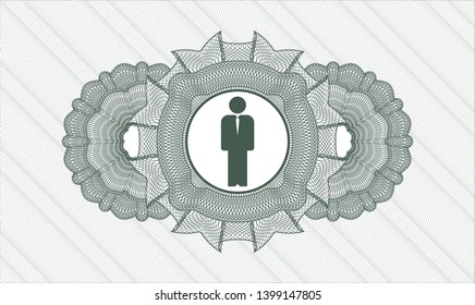 Green abstract linear rosette with businessman icon inside