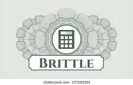 Green abstract linear rosette with calculator icon and Brittle text inside