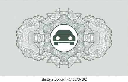Green abstract linear rosette with car seen from front icon inside