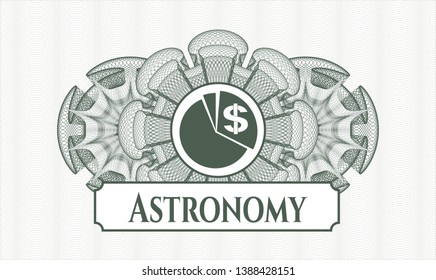 Green abstract linear rosette with chart icon and Astronomy text inside