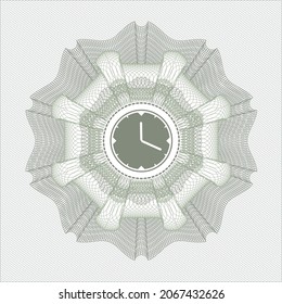 Green abstract linear rosette. with clock, time icon inside