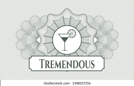 Green abstract linear rosette with cocktail glass icon and Tremendous text inside