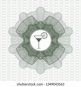 Green abstract linear rosette with cocktail glass icon inside