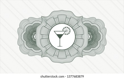Green abstract linear rosette with cocktail glass icon inside