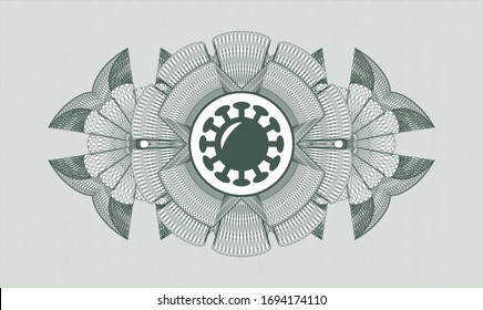 Rosette lineal abstracto verde con icono de coronavirus en el interior