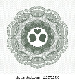 Green abstract linear rosette with couple in love icon inside