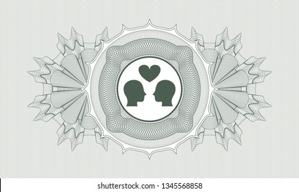 Green abstract linear rosette with couple in love icon inside