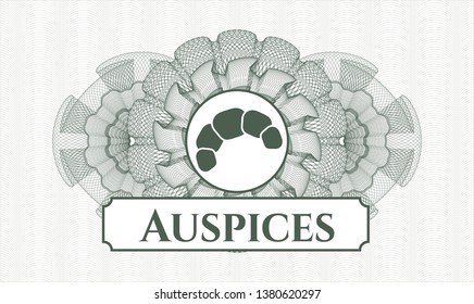 Green abstract linear rosette with croissant icon and Auspices text inside