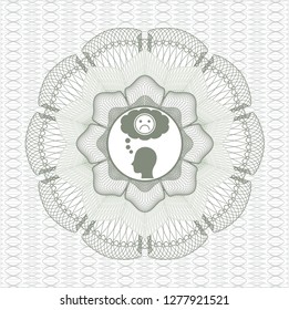 Green abstract linear rosette with depression icon inside