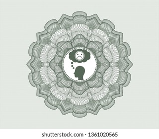 Green abstract linear rosette with depression icon inside