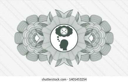 Green abstract linear rosette with depression icon inside