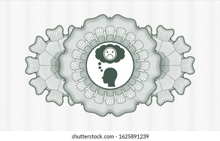 Green abstract linear rosette with depression icon inside