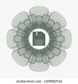 Green abstract linear rosette with diskette icon inside