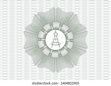 Green abstract linear rosette with drawing compass icon inside