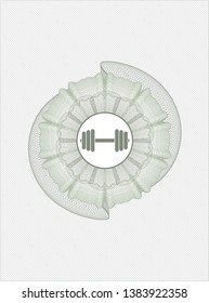 Green abstract linear rosette with dumbbell icon inside