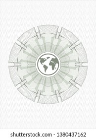 Green abstract linear rosette with earth icon inside