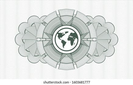 Green abstract linear rosette with earth icon inside