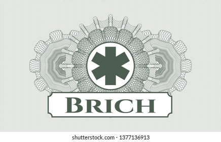 Green abstract linear rosette with emergency cross icon and Brich text inside