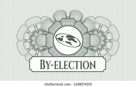 Green abstract linear rosette with flat earth icon and By-election text inside