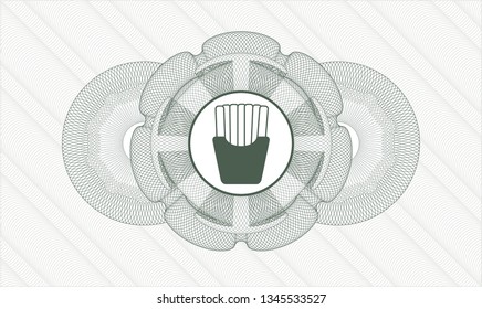 Green abstract linear rosette with fries icon inside
