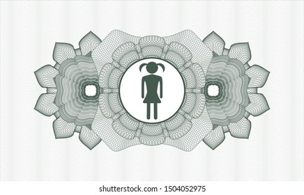 Green abstract linear rosette with girl icon inside
