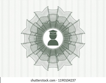 Green abstract linear rosette with graduation icon inside