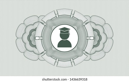 Green abstract linear rosette with graduation icon inside