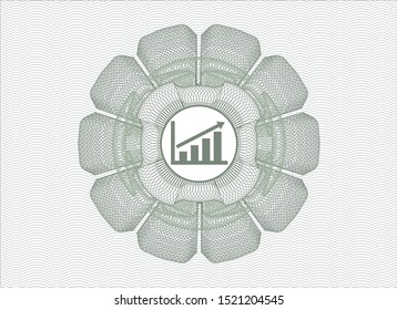Green abstract linear rosette with growth chart icon inside