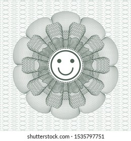 Green abstract linear rosette with happy face icon inside