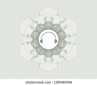 Green abstract linear rosette with headphones icon inside