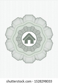 Green abstract linear rosette with home icon inside